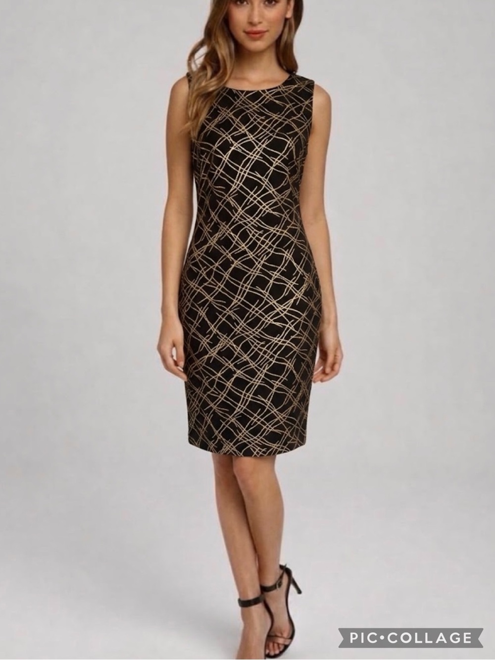 Tommy Hilfiger Dress Sheath Cocktail Black Gold Metallic Sleeveless Mini 8